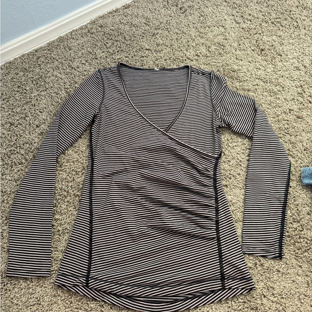 lululemon Striped V-Neck cross Long Sleeve Top